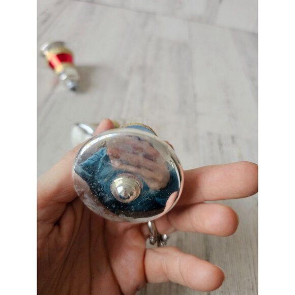 Vintage glitter mercury glass bell ornament gold striped green red blue set Xmas - Picture 15 of 15